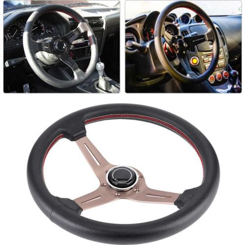 250mm/14in 6-Bolt Half Dish Black Perforated Leather Racing Steering Wheel W/ Horn Modifed Parts for NARDI Style Leather Black