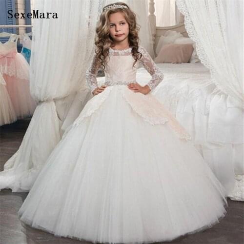 Flower Girls Dresses Ball Gown Girls Puffy Tulle Long Sleeves Birthday Party Dress Girl Dresses for Special Occasion