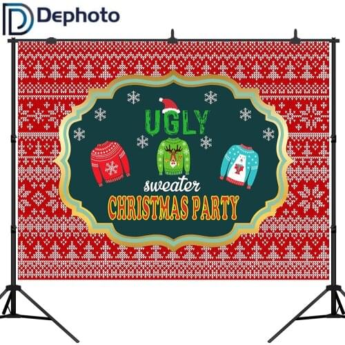 Dephoto Ugly Christmas Sweater Party Backdrop Winter Photography Background Elfed Kids Chalkboard Photobooth Decorations Banner