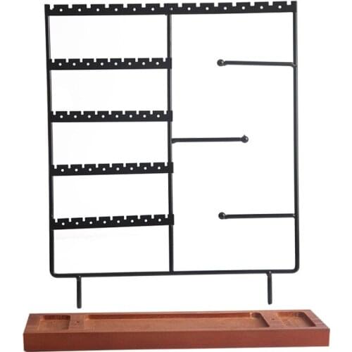 5-Tier Earring Holder with Wooden Tray,Jewelry Organizer Holder for Earrings Necklaces Bracelets Watches and Rings