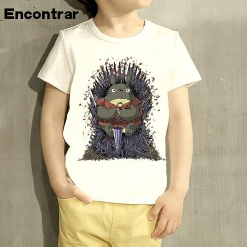 Kids Totoro On The Trone Design T Shirt Boys/Girls Great Casual Short Sleeve Tops Children Cute T-Shirt, HKP5059