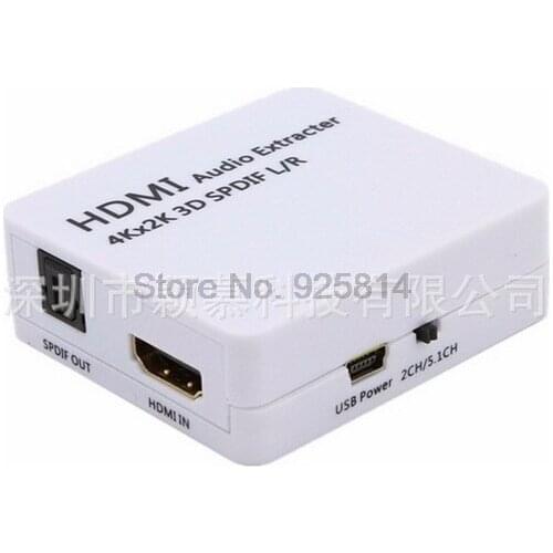 By dhl or ems 50pcs 4K HDMI Audio Extractor Support 4K*2K 3D Audio Converter HDMI input to HDMI + Audio (SPDIF + R/L)