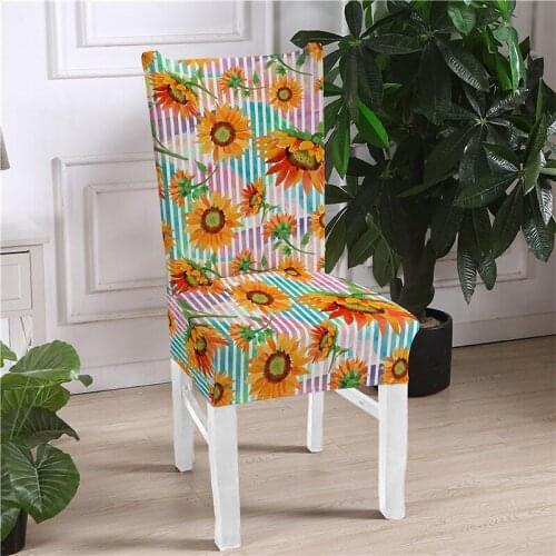 Sunflower Frinting Spandex Stretch Elastic Slipcovers Universal Removable Chair Cover For Kitchen Dining Room Banquet