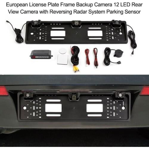 European License Plate Frame Backup Camera 12 LED Rear View Camera with Reversing System Parking Sensor