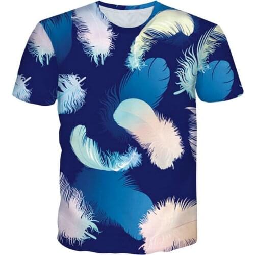 Harajuku 3D Printed T-shirts New Fashion Colorful Slight Feather Graphic Tee Shirt Men Unisex Summer Comfortable O-neck Tops