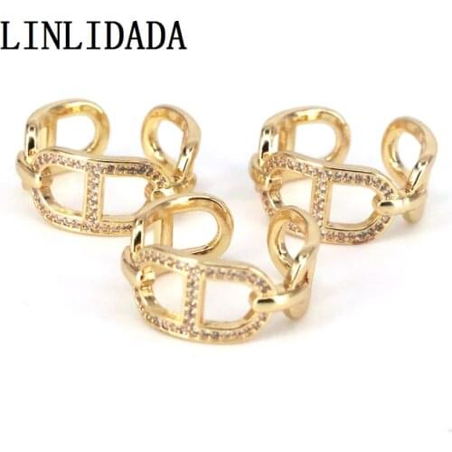 10Pcs Gold Filled Cubic Zirconia Rings For Women Crystal Gold Adjustable Open Cuff Finger Ring Female Charm Jewelry Gifts