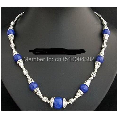 Lovely jewelry Tibetan pierced Lapis Lazuli beads statement necklace