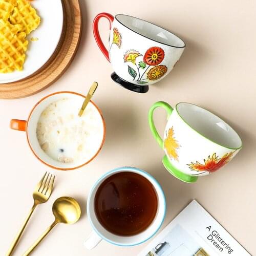 Creative Nordic Painted Mugs Home Office Ceramic Breakfast Mugs web celebrity Oat Mugs Large Capacity Water Mugs fall