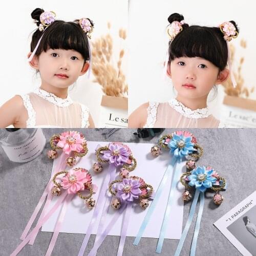 Ribbon headdress flower Children Bell Hairpins Princess Hair Clips Clamp Accessories Kids cute Girls Hairgrip Barrettes Headwear