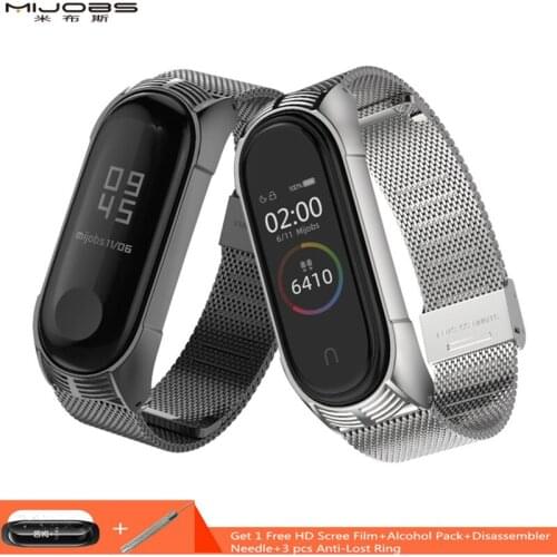 Mijobs Mi Band 4 Wrist Strap Metal Screwless Stainless Steel For Xiaomi Mi Band 4 Strap Bracelet Miband 4 Wristbands