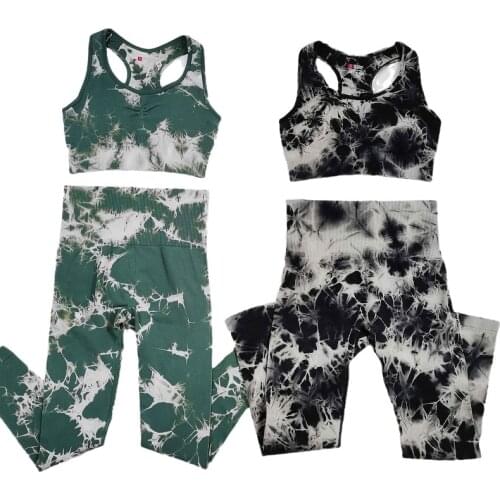 2021 New Tie Dyed Jacquard High Waist Nudity Seamless Hip Tight Pants Womens Push Up Sports Bra Yoga Suit