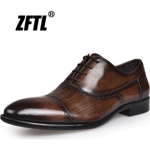 ZFTL NEW mens dress shoes Bullock man Genuine Leather business shoes mens retro derby brogue shoes handmade male formal shoes