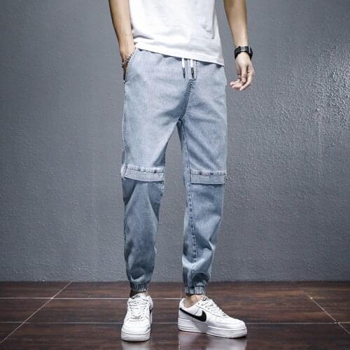 New Loose Men Jeans Spring Fashion Casual Male Drawstring Denim Pants Black Mens Student Straight Trousers