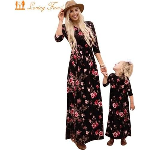 Family Look Mother Daughter Dresses Long Sleeve Floral Long Dress Women Girl Clothes Mom And Me Dress Family Matching Clothes
