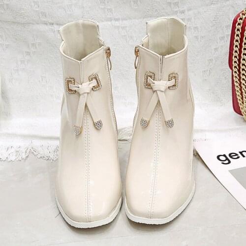 Martin boots womens high-heeled thick-heeled square toe new rhinestone side zipper short boots British style womens shoes