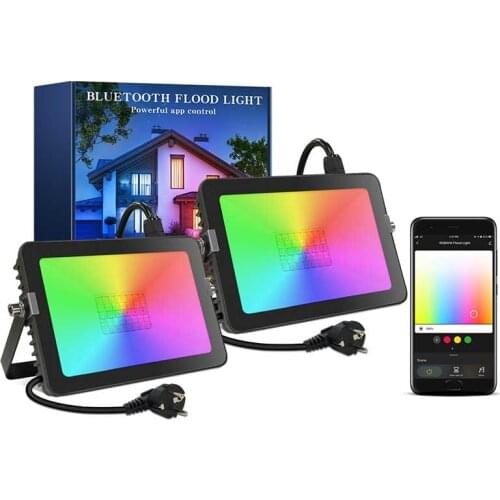 LED Flood Light RGB Color Changing 20W Bluetooth Smart Floodlight APP Control IP66 Waterproof Timing 2700K-6500K for Garden Stag