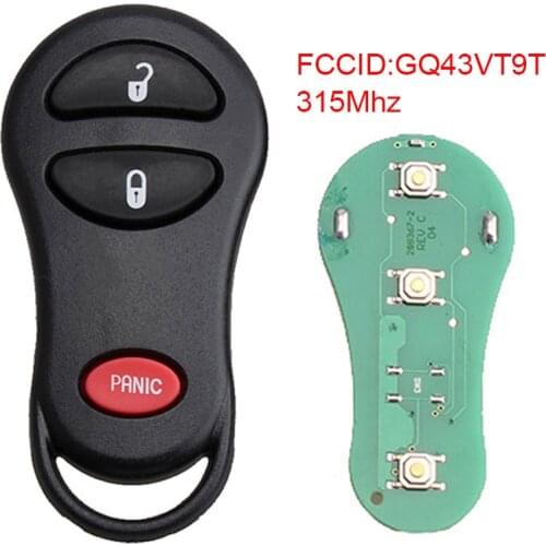 315Mhz 3 Buttons Keyless Entry Replacement Remote Car Key GQ43VT9T fit for 1999 2000 2001 2002 2003 2004 Jeep Grand Cherokee