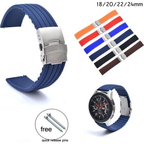 Tire Silicone Watch Strap 18mm 20mm 22mm 24mm Quick Release Rubber Watch Band Replace Wrist Bracelet Security Buckle Watchband