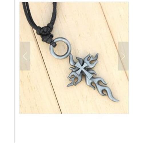 Rope Chain Adjustable Size Vintage Cross Fire Flame Necklace For Women Men Jewelry Gifts fj0061