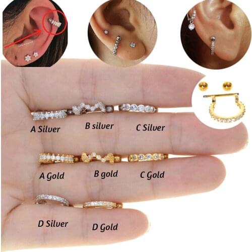 1Pc 0.8x8mm Rod With Cz Cabi Piercer Barbell Hoop Cartilage Helix Daith Rook Lobe Earring Ear Piercing Jewelry