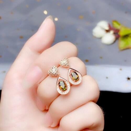 Natural tourmaline stud earrings, colorful gemstones, flashing starlight, 925 silver, precision