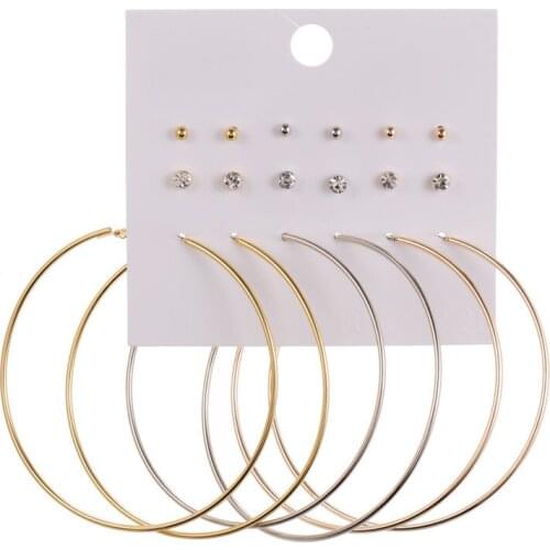 Big Circle Round Hoop Earrings Set for Womens Fashion Statement Mix Color Crystal Round Earrings Sets Party Jewelry Brincos