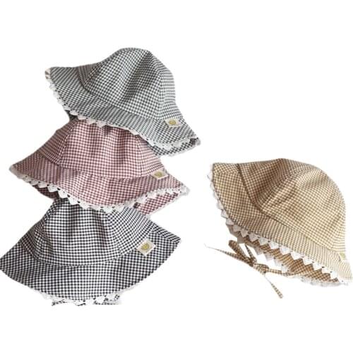 Unisex Toddler Outdoor Sun Hat, Casual Breathable UV Protection Plaid Bucket Hat for Boys Girls Shade Is Soft And Comfortable