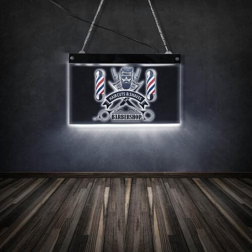 Haircuts & Shaves Barber Shop Acrylic Lighting Display Board Man Hairdresser LED Luminous Open Sign Business Display Wall Light