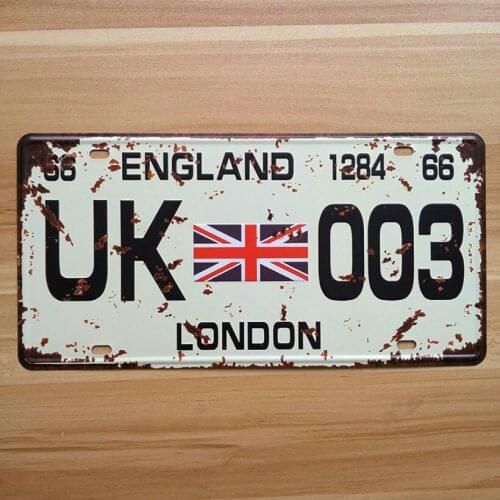 SYF-A136 Retro license Car plates " UK-003 london England " vintage metal tin signs garage painting plaque Sticker 15x30cm