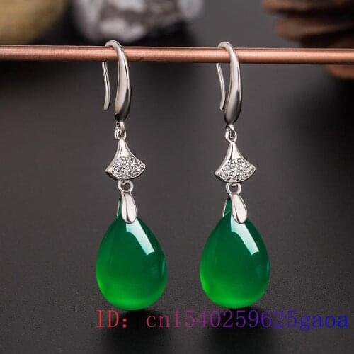 Jade Water droplet Earring 925 Silver Chalcedony Natural Amulet Green Women Fashion Jewelry Gifts