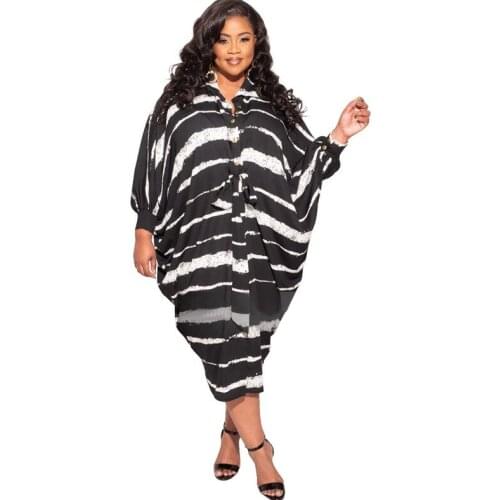 Stripes Loose Irregular Dress Maxi Dresses for Women Batwing Sleeve Autumen Clothes Woman Wholesale Drop Shipping