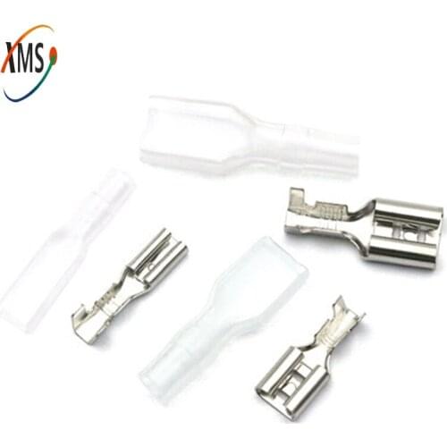 100pcs 50Sets Female Spade Connector 2.8 /4.8 /6.3 Crimp Terminal with Insulating Sleeves For Terminals 22-16AWG