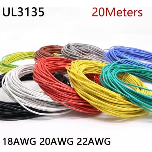 20Meters Black/Red UL3135 Silicone Rubber Wire 18AWG 20AWG 22AWG Extra Flexible Power Cord Tinned Copper 200℃ 600V