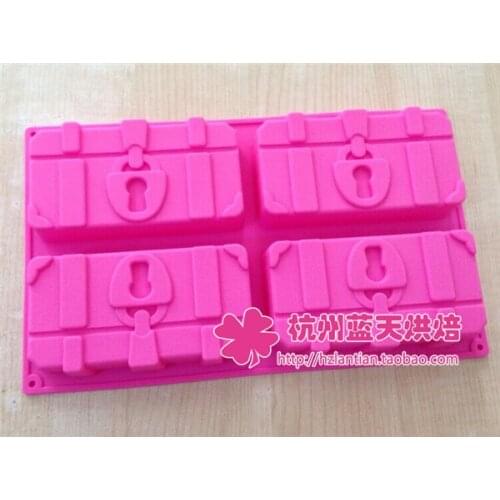 4 hole Leather suitcase silicone Cake Mold soap mould baking mould 28*17*3CM kitchen tools