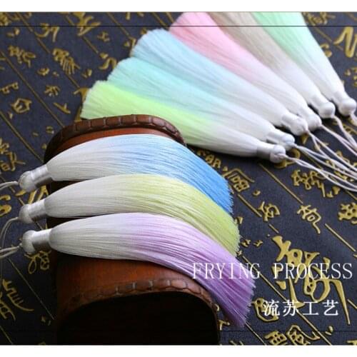5pcs Creative New Style Dyed Elegant Tassel Gradient Color Tassel Vertical Ice Silk Fan Pendant Pressed Bookmark Antique Pendant