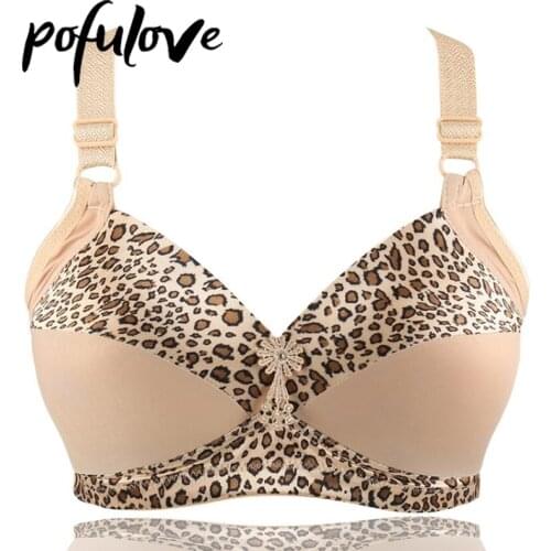 Women Plus Size Bra 90-105 E Leopard Print Sexy Push Up Bras Wireless Seamless Underwear for Big Breast Cotton Bralette Soft