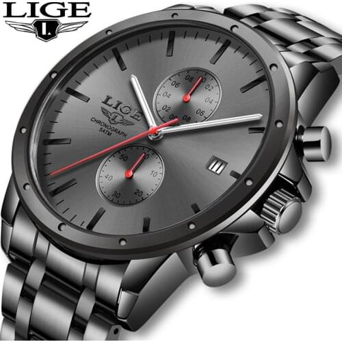 LIGE Watch Men 2020 New Classic Watches Mens Top Brand Luxury Stainless Steel Quartz Watch For Men Waterproof Sport Chronograph