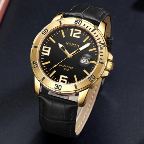 NORTH Mens Watches Brand Top Luxury Fashion Casual Leather Strap Watch Waterproof Quartz Wrist Watch Business Relogio Masculino