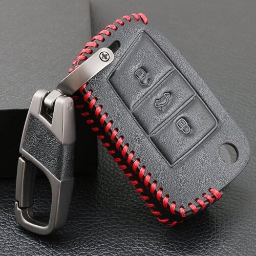 Leather Car Key Case Cover For VW Golf 7 GTI MK7 Octavia A7 Seat Leon Ibiza Flip Remote Key Wallet Keychain Free Shipping shell