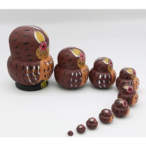 10pcs/Set Wooden Russian Matryoshka Doll Owl Nesting Dolls Gift for Kids