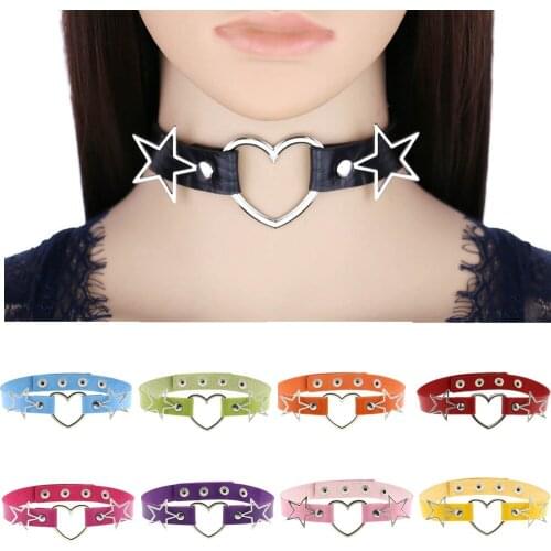 DIEZI Elegant Punk Gothic PU Leather Choker Necklace Women Vnitage Heart Star Collares Statement Necklaces 2021 New Jewelry