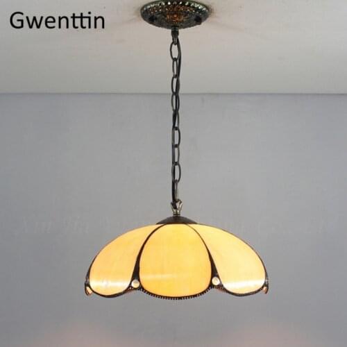 European Simple Tiffany Pendant Light Stained Glass Hanging Lamp Dining Room Kitchen Lighting Fixtures Home Decor Loft Luminaire