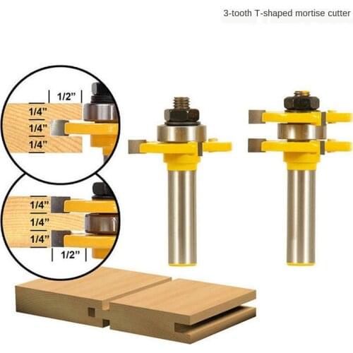 2Pcs 1/2 Inch Shank Tongue & Groove Joint Assemble Router Bits Milling Cutter T Shape Woodworking Cutting Tools