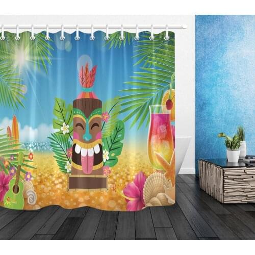 Hawaiian Tropical Leaves Flowers Decor Shower Curtain for Bathroom Polyester Fabric Bath Curtain Waterproof Summer Ethnic Style