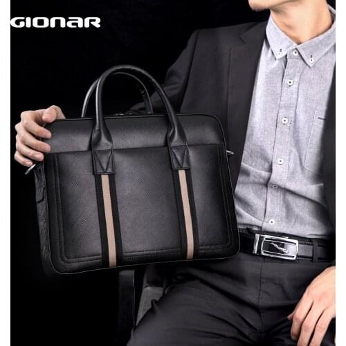 GIONAR Genuine Leather Briefcase Men Water Resistant Business Messenger Shoulder Bag Fits 14 15.6 inch Laptop Notebook Tablet