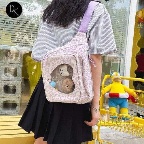 Ita Bag Ladies Leopard Crossbody Chest Bag Transparent Pocket Display Anime Pins Dolls Black Kawaii Itabag Shoulder Mini Bag
