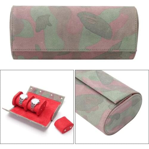 PU Leather 3 Slots Watch Box Handmade Watch Roll Travel Case Wristwatch Pouch Exquisite Camouflage in Out Organizer