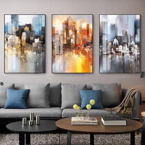 Spray Color Nordic Style Luxury Abstract City Architecture Landscape Canvas Painting Wall Picture Poster Living Room Decoration