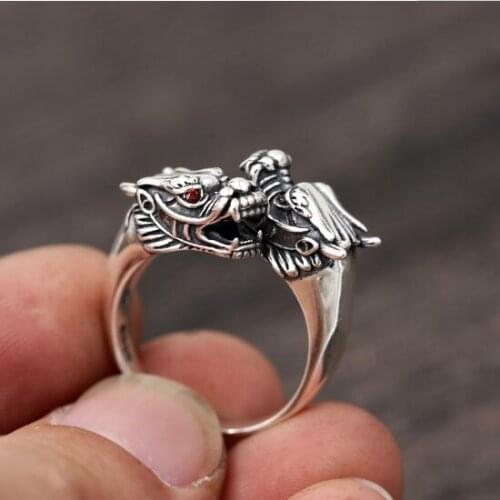 925 Silver Dragon Ring Pure Silver Double Dragon Ring Real Silver Good Luck Dragon Symbol Ring Adjustable Fengshui Lucky Jewelry
