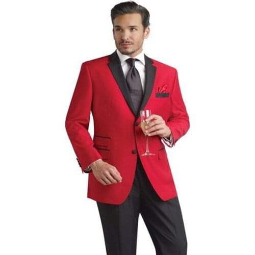 Red Slim Blazer With Black Pants Two Pieces Man Suit For Business Dinner Wedding Dress Prom Dresses Men Tuxedo(Jacket+Pants)